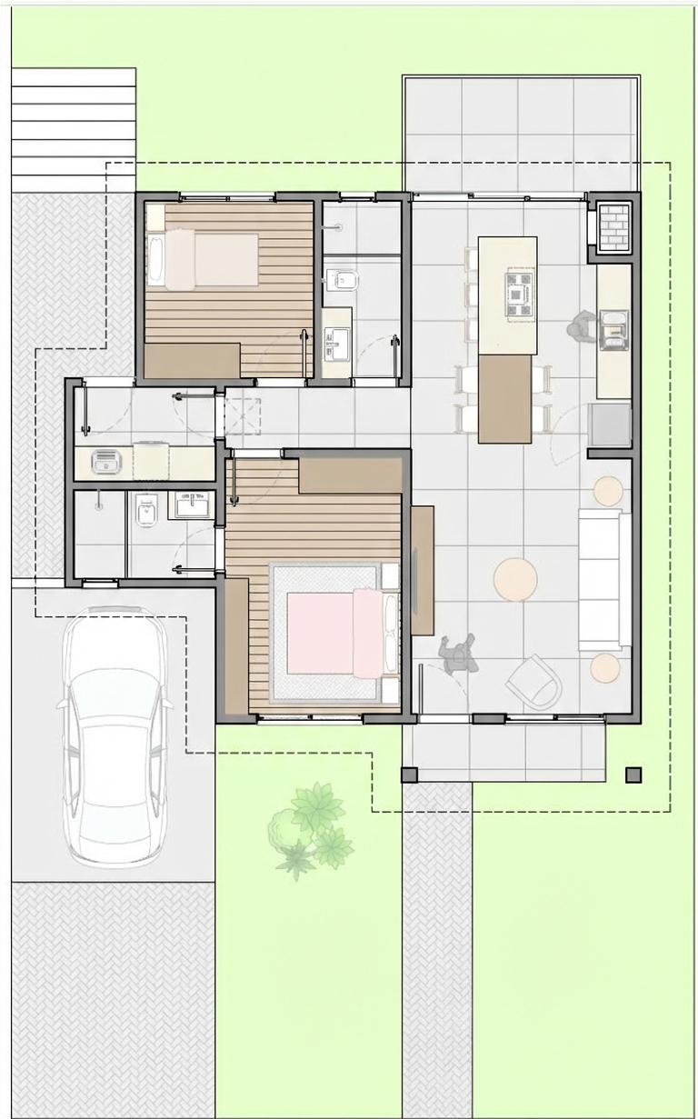 Planta baixa detalhada da casa de 81 m²