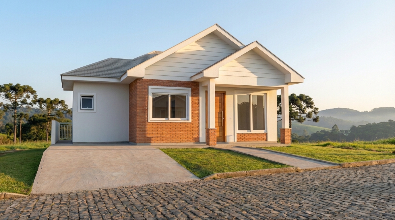 Vista angular da fachada norte com varanda