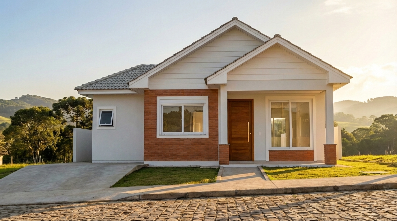 Fachada frontal da casa — renderização do projeto